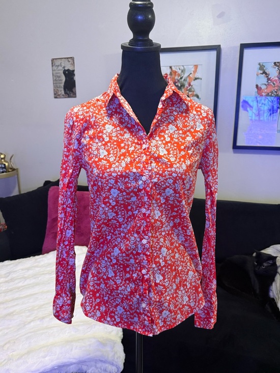 J. Crew Tops - J.Crew Red Floral Button-Down Shirt